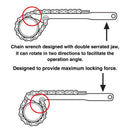 12 Inch Heavy Duty Reversible Chain Wrench for 1.5" to 6" Diameter Adjustable Oil Fuel Filter Chain Wrench Pipe Fittings Tools Spanner