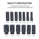 13 Pieces 1/2-Inch Drive Deep Impact Socket Set Heavy-Duty CR-MO Steel with Storage Case