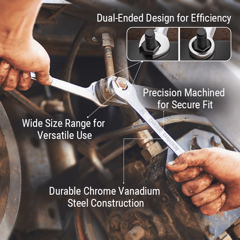 14 Pieces SAE Combination Wrench Set (3/8" to 1-1/4") with Roll-Up Storage Pouch