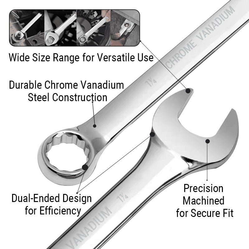 14 Pieces SAE Combination Wrench Set (3/8" to 1-1/4") with Roll-Up Storage Pouch