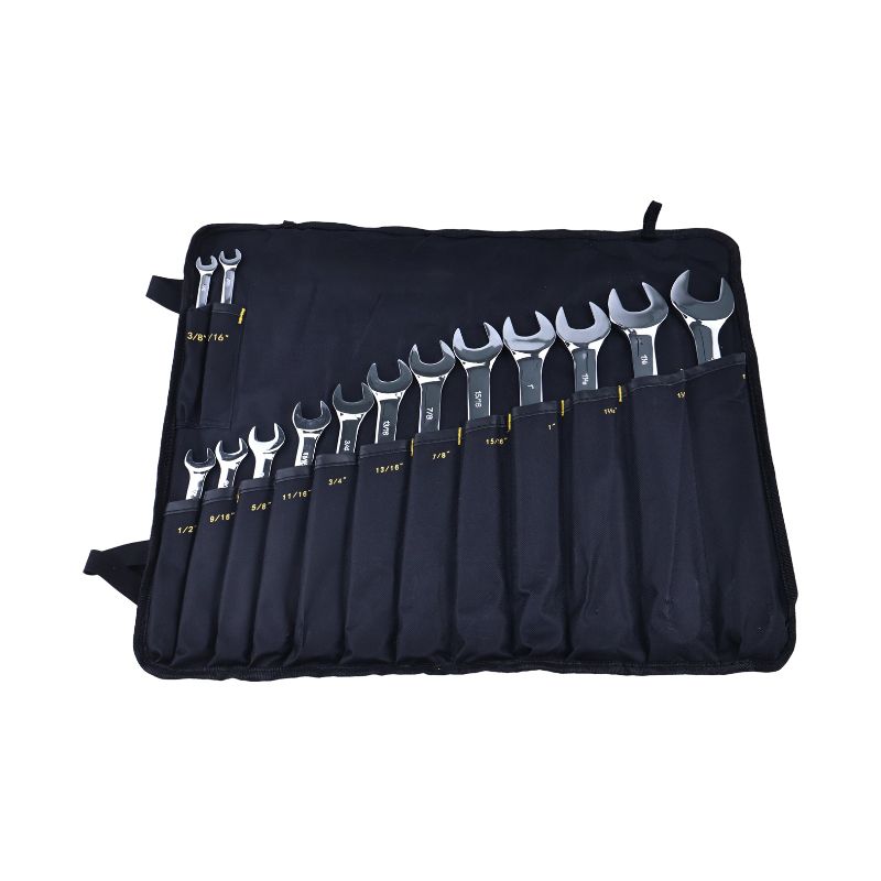 14 Pieces SAE Combination Wrench Set (3/8" to 1-1/4") with Roll-Up Storage Pouch