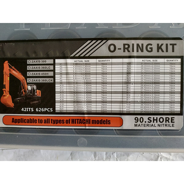 626PCS O-Ring Box O-Ring Kit for Hitachi Excavator EX100 EX120 EX200 EX210