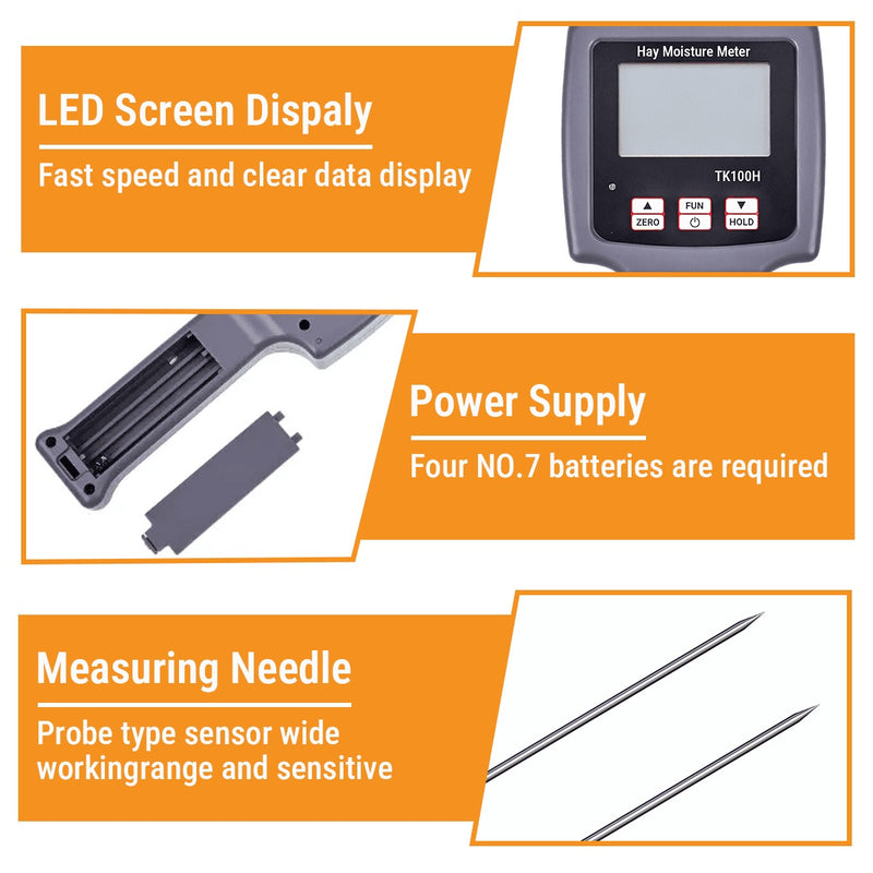 TK100H Portable Hay Moisture Meter High-Precision Moisture Tester with Integrated Probe for Accurate Forage Monitoring and Spoilage Prevention