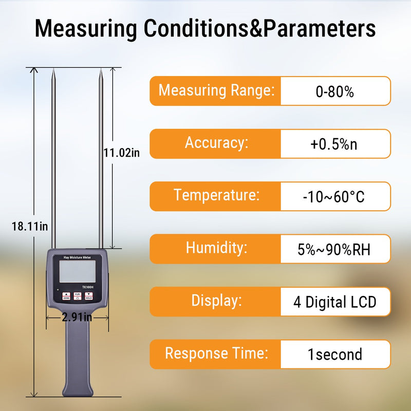 TK100H Portable Hay Moisture Meter High-Precision Moisture Tester with Integrated Probe for Accurate Forage Monitoring and Spoilage Prevention