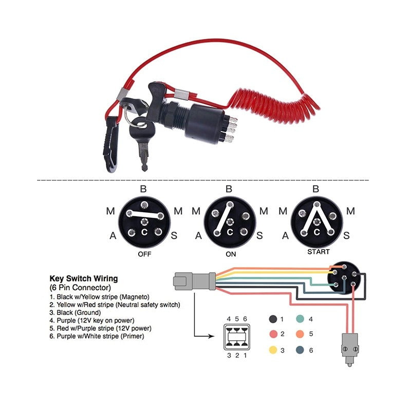 Ignition Switch & Keys with Safety Lanyard 175974 for OMC Johnson Evinrude BRP 40-200HP Outboard Motor