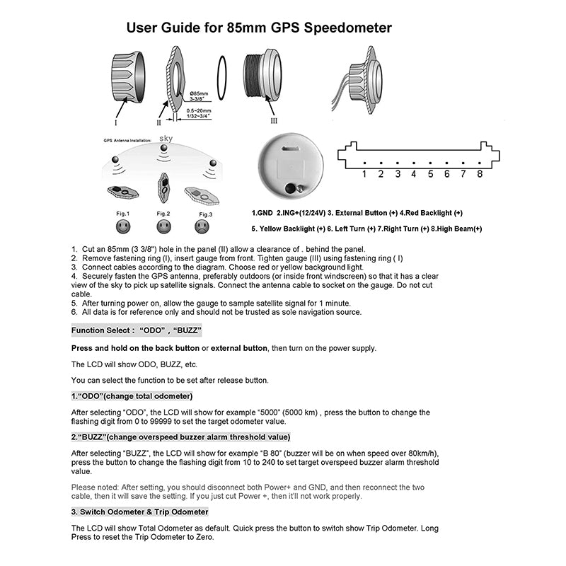 Universal GPS Speedometer 125MPH Odometer Adjustable for Boat Car Truck Motorcycle 3 3/8 12V 24V with Backlight