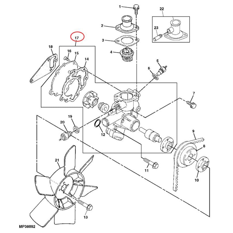 Water Pump AM881433 for Yanmar Engine 3TNE74 3TNV76 3TNA72UJ2F John Deere Tractor X495 X595